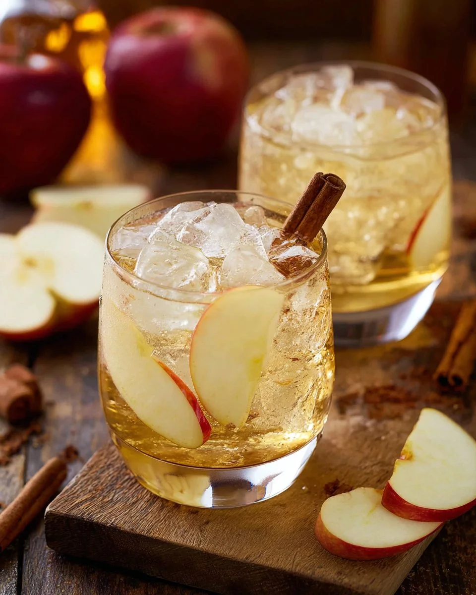 A delicious glass of Apple Bourbon Milk Punch garnished with a cinnamon stick.