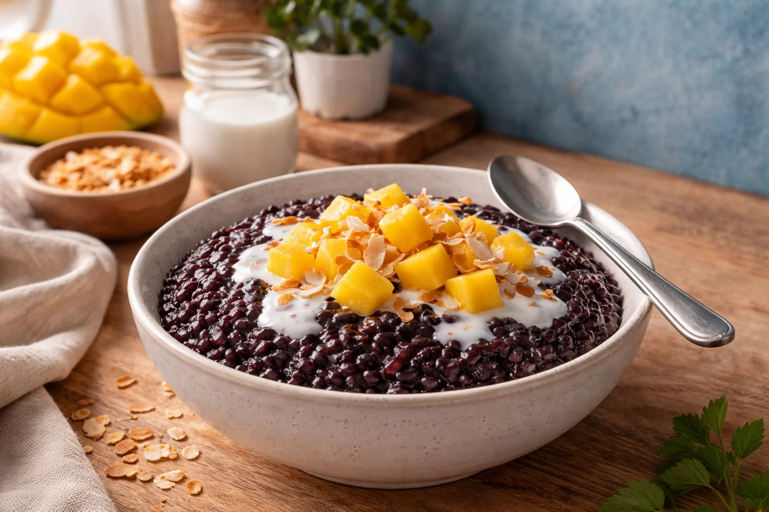 Delicious Black Sticky Rice Pudding with Coconut Delight