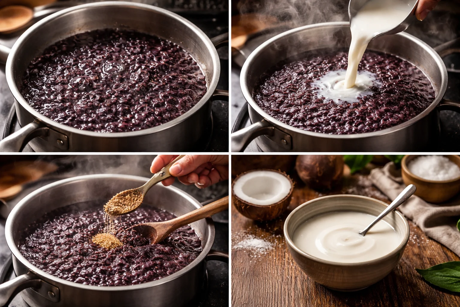 Delicious Black Sticky Rice Pudding with Coconut Delight