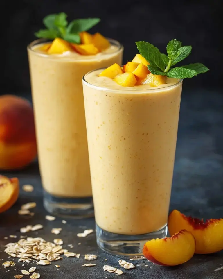 Peach Cobbler Smoothie with fresh peaches and creamy texture