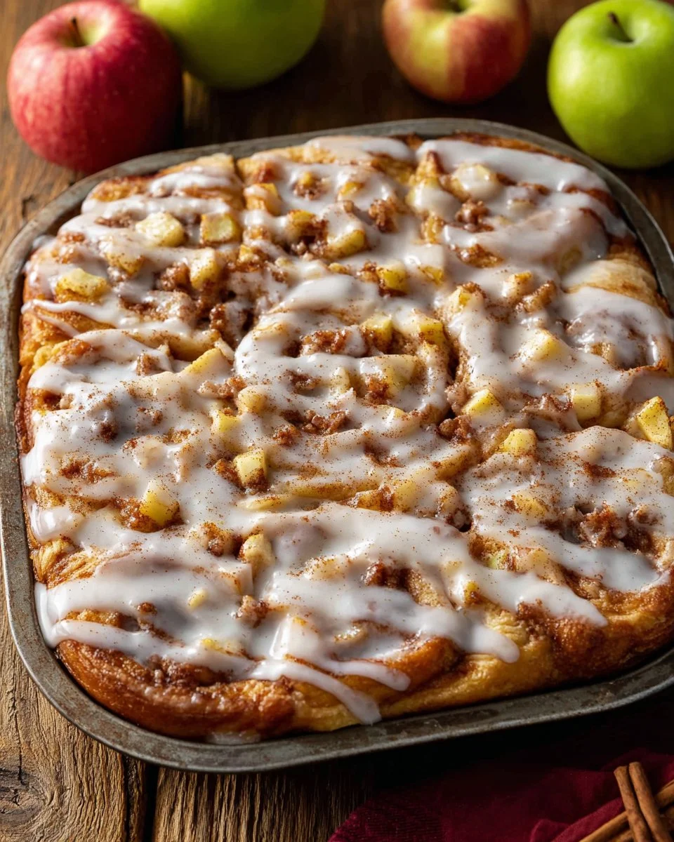 Freshly baked Apple Cinnamon Focaccia with a sweet glaze on top