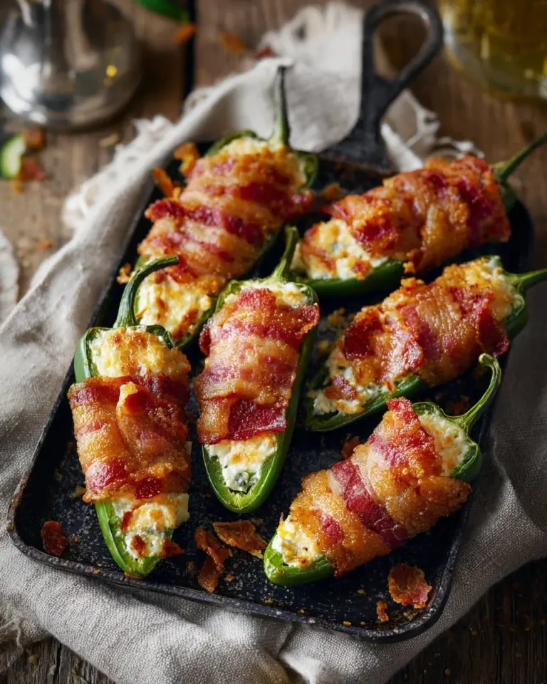 Delicious bacon jalapeno poppers served on a platter, perfect for appetizers.