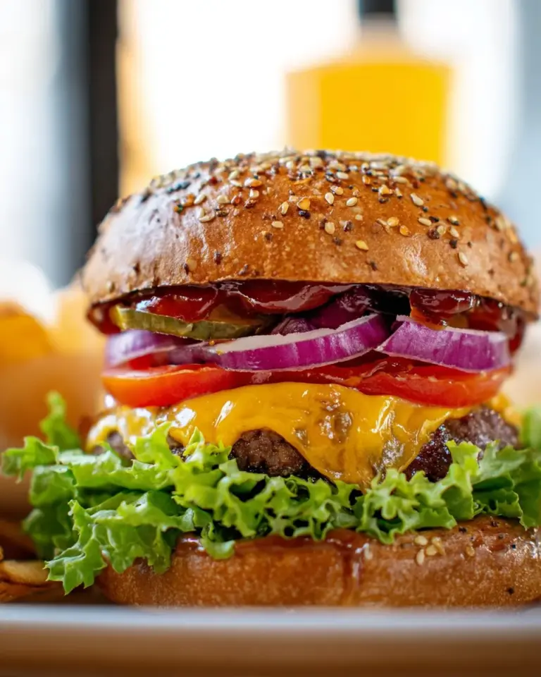 Delicious cheeseburger with fresh toppings and melted cheese