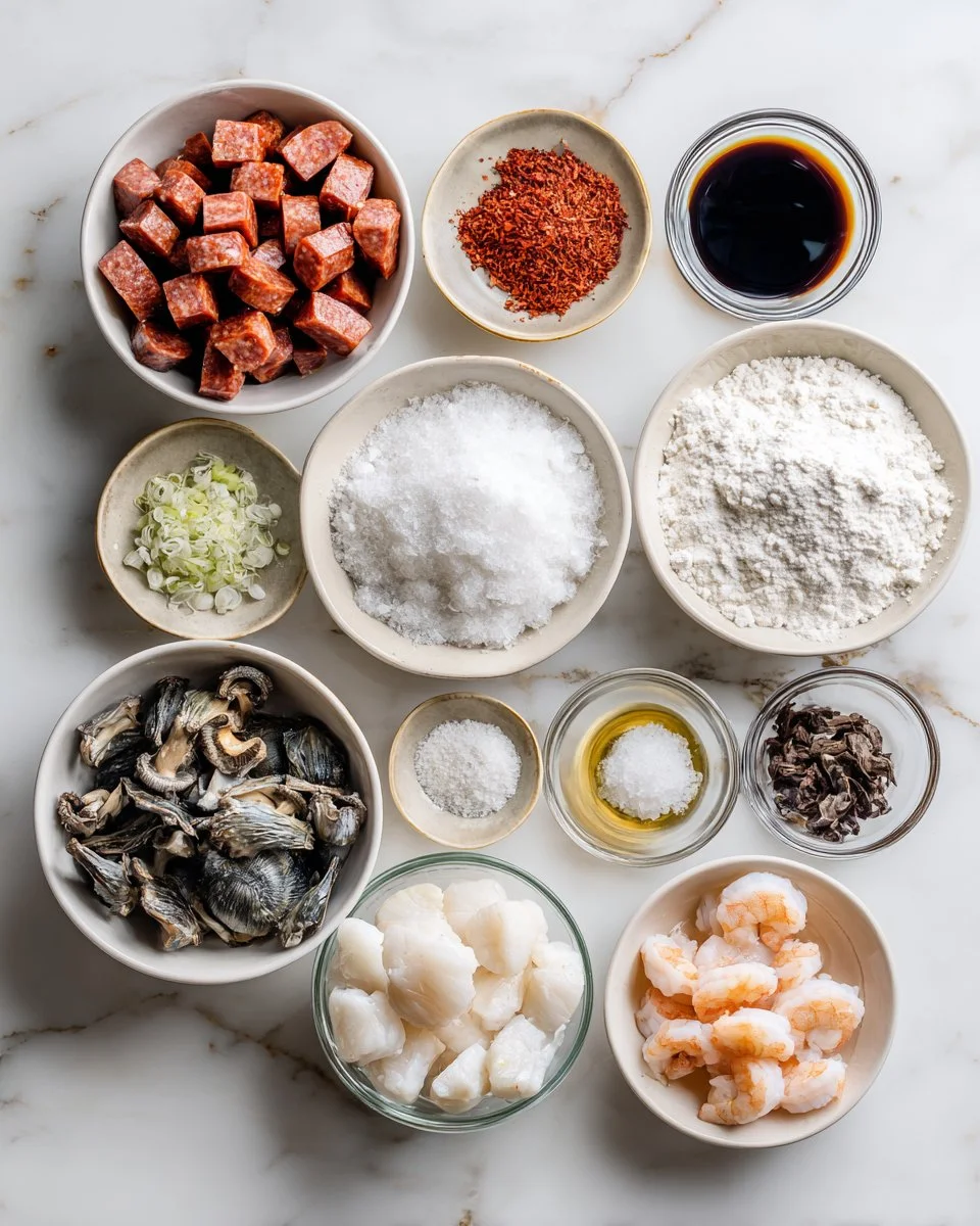 Chinese Daikon Cake with Sausage and Seafood