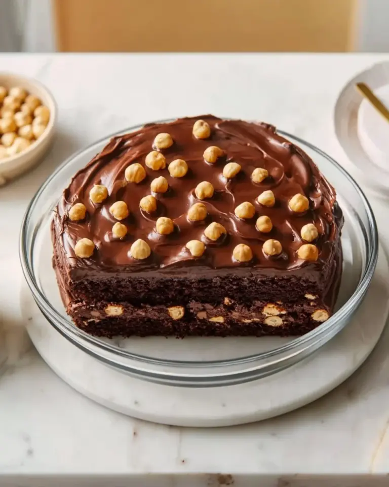 Decadent chocolate hazelnut cake filling spread on a cake layer