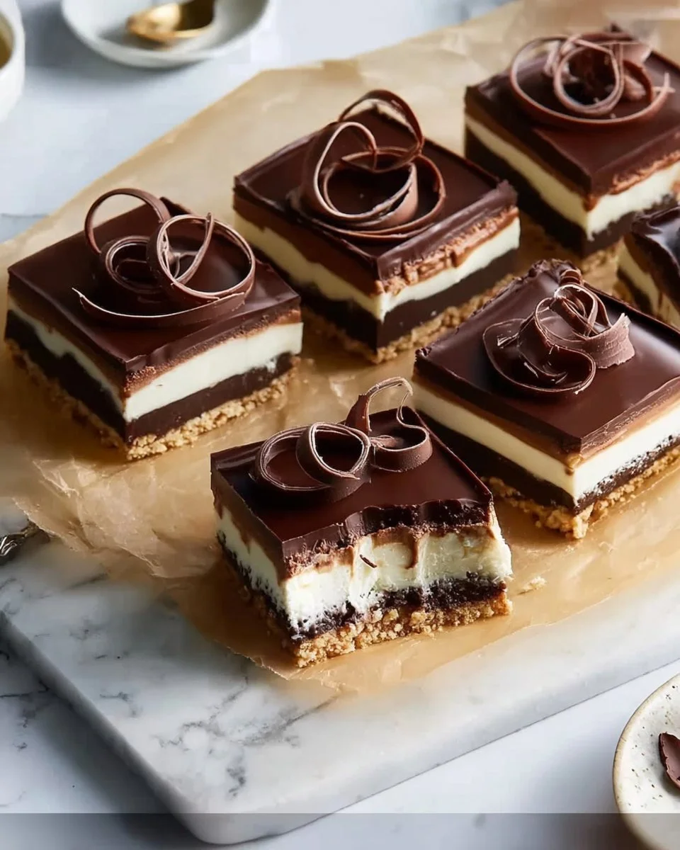 Delicious Chocolate Vanilla Cream Pie Bars topped with whipped cream and chocolate drizzle.