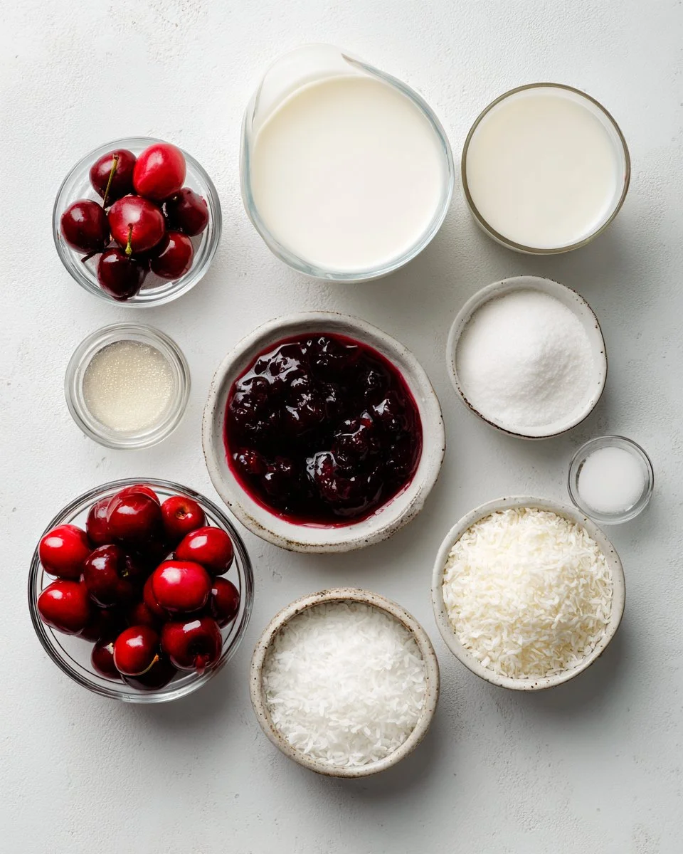 Coconut Ice Cream with Cherry Sauce