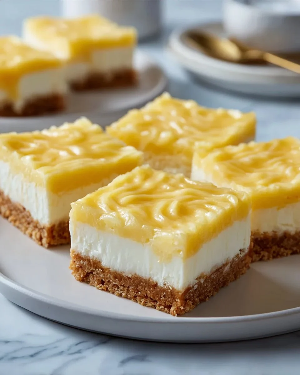 Coconut Pineapple Cream Pie Bars topped with coconut flakes and pineapple slices