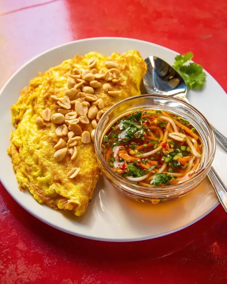 Crispy fluffy fish served with a vibrant green mango salad