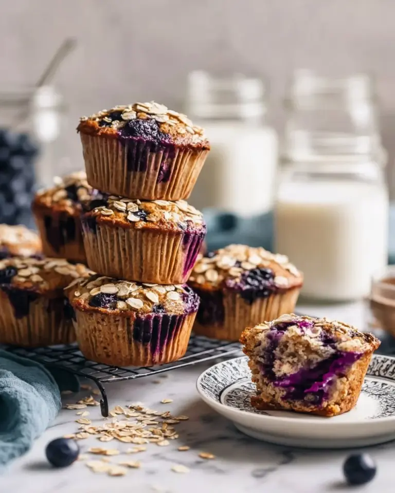 Freshly baked easy blueberry muffins on a cooling rack.