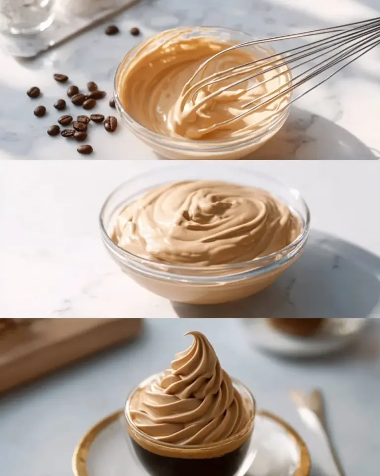 Delicious espresso whipped cream topping over a coffee dessert