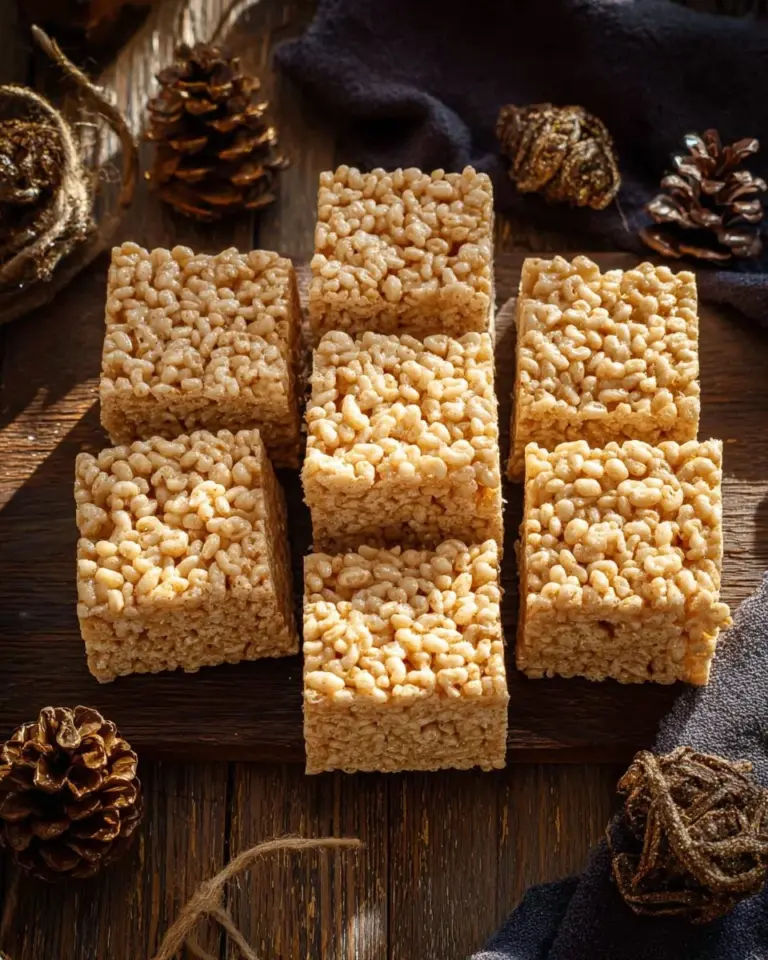 Gingerbread Rice Krispie Treats decorated with festive sprinkles and frosting