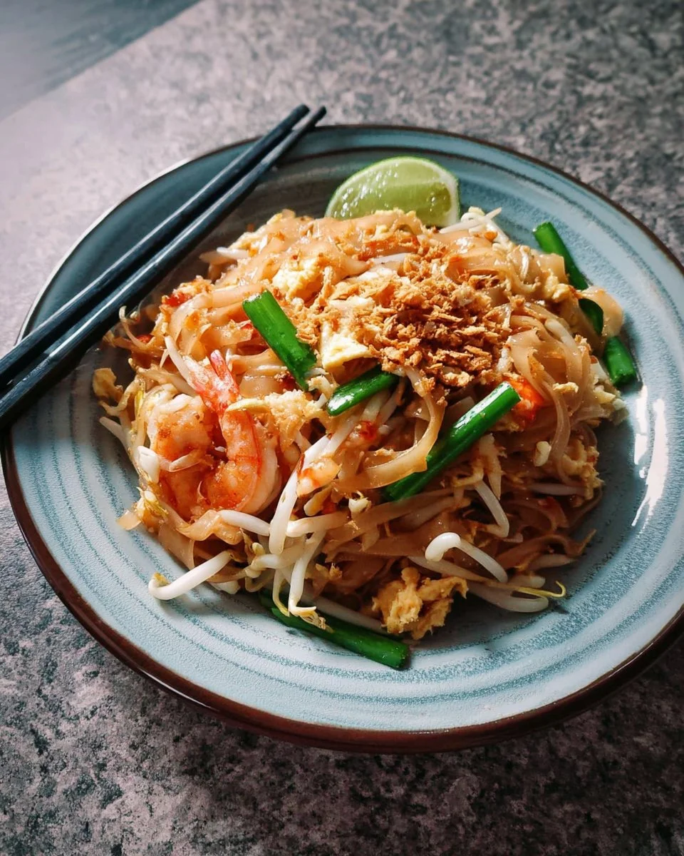 Bowl of homemade Pad Thai sauce with fresh ingredients and herbs