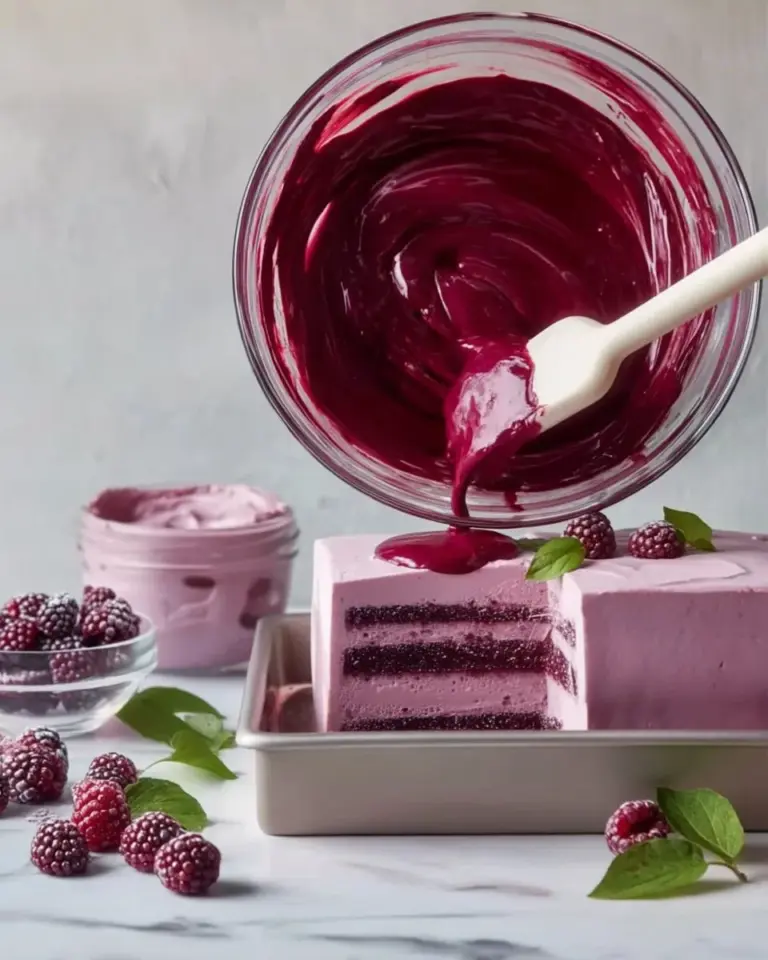 Delicious mulberry mousse filling for cake, showcasing the vibrant fruit flavor