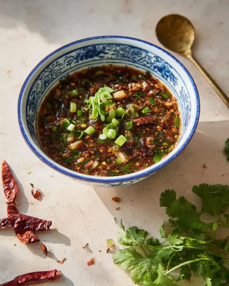 Nam Jim Jaew Spicy Dipping Sauce served with fresh vegetables.