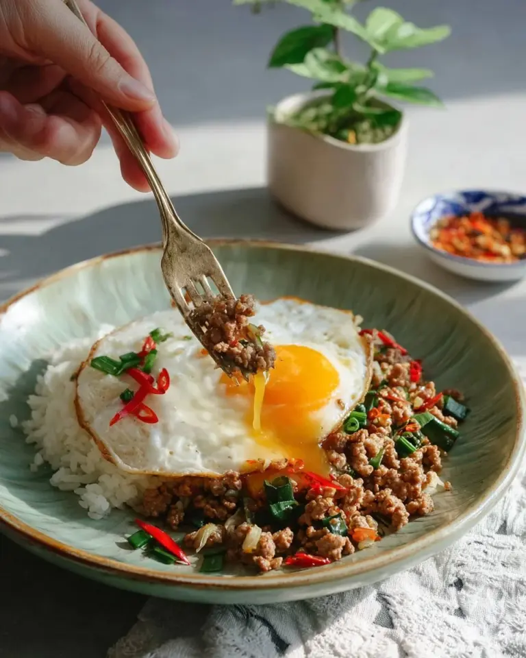 Delicious Basil Stir-Fried dish, known as Pad Gaprao, served in a colorful bowl.