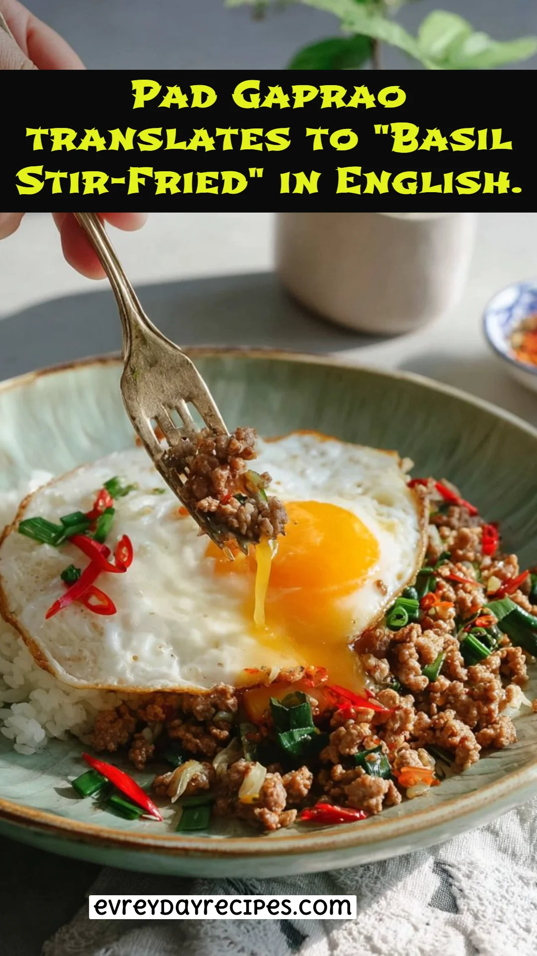 Pad Gaprao translates to "Basil Stir-Fried" in English.