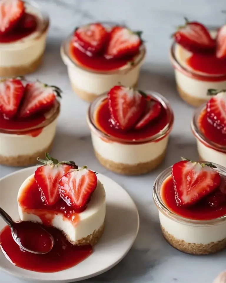 Delicious Strawberry Ricotta Cheesecake Cups topped with fresh strawberries