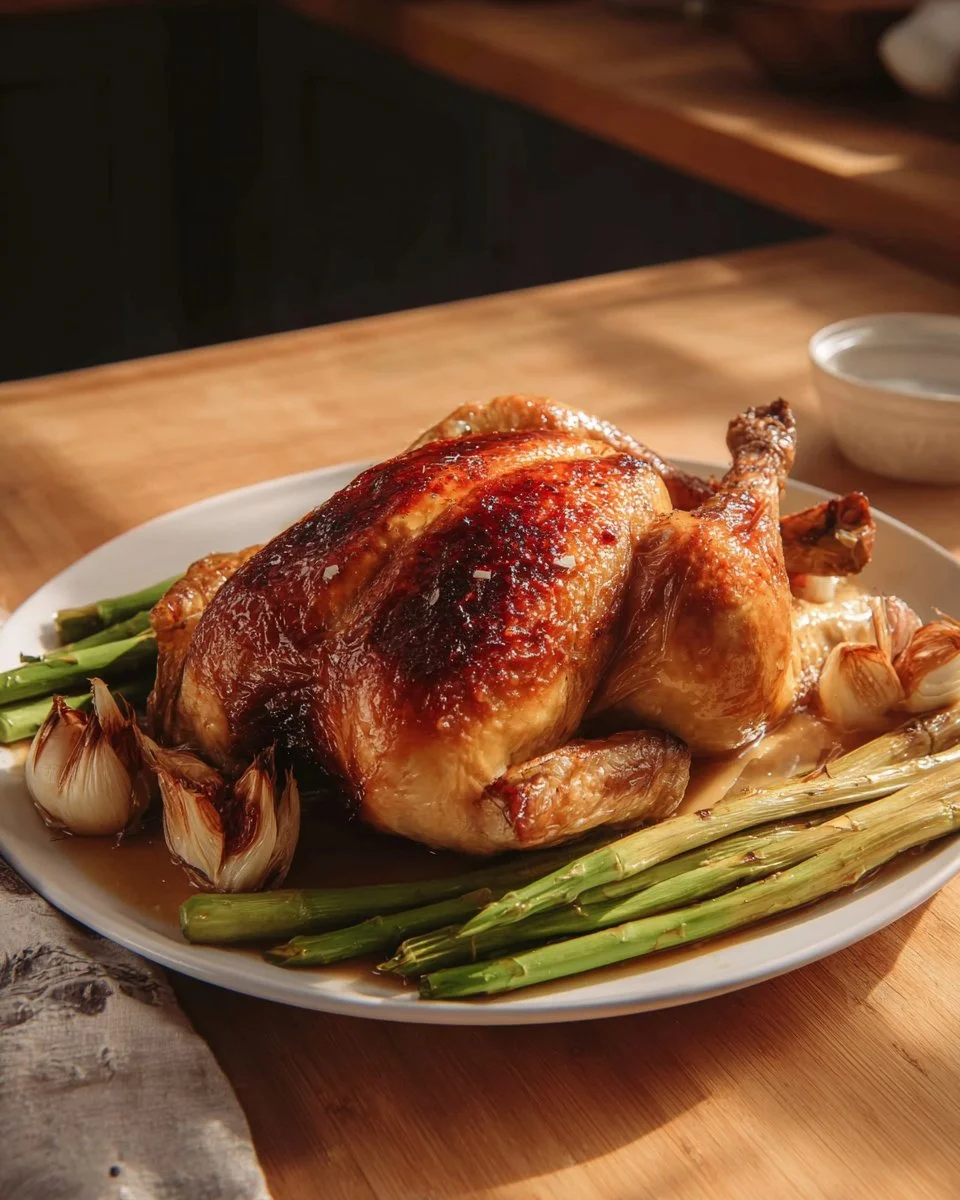 Delicious Thai Roast Chicken served with savory gravy on a plate.