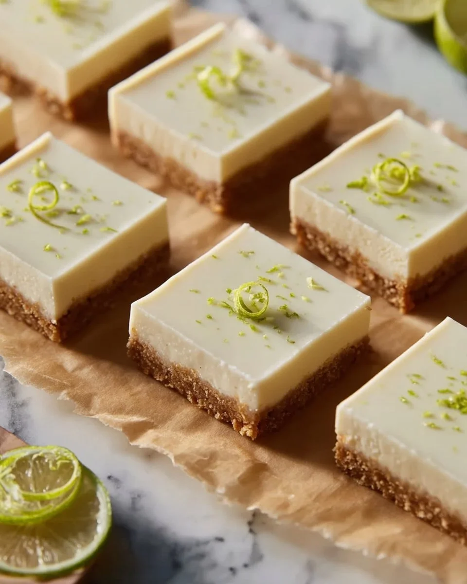 Decadent white chocolate key lime bars topped with lime zest