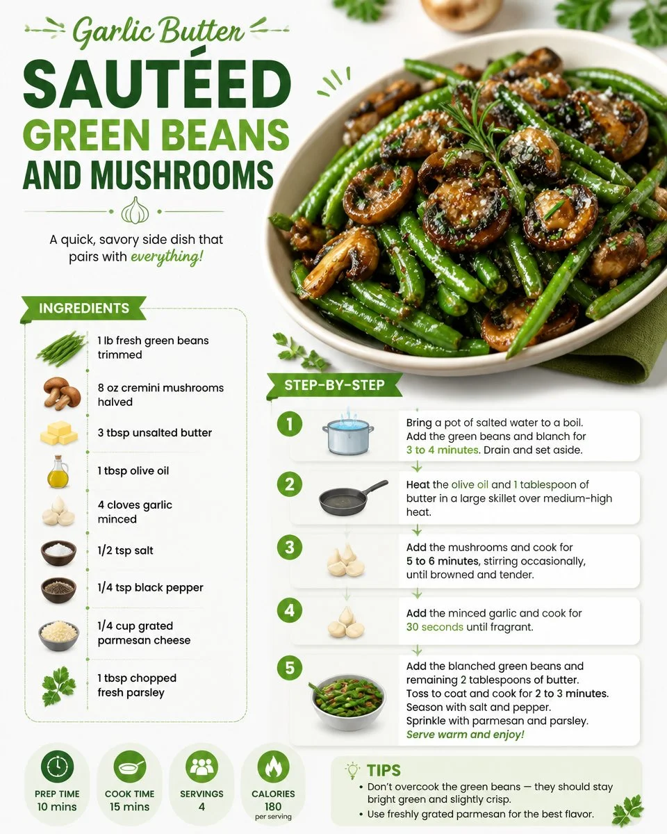 Garlic Butter Sautéed Green Beans And Mushrooms