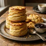 Mile-High Buttermilk Biscuits fresh out of the oven, fluffy and golden brown.