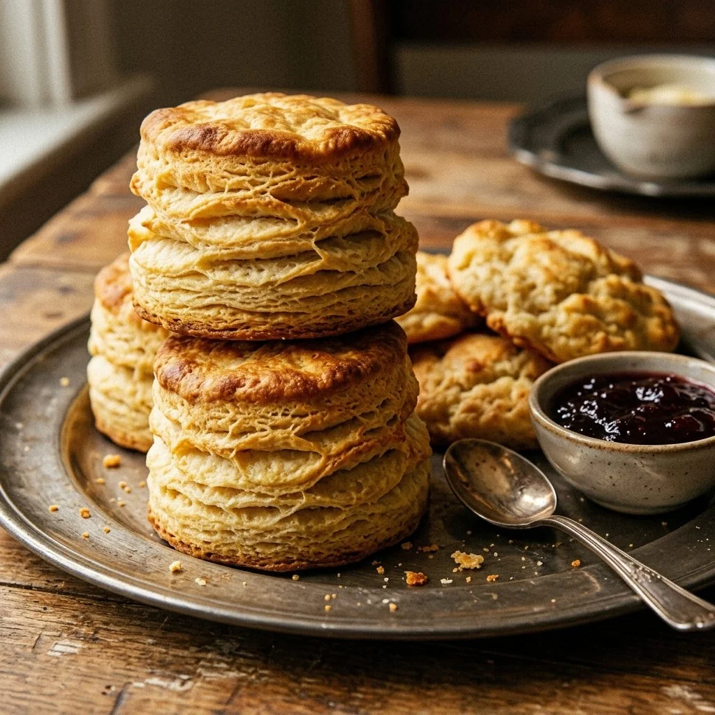 Mile-High Buttermilk Biscuits fresh out of the oven, fluffy and golden brown.