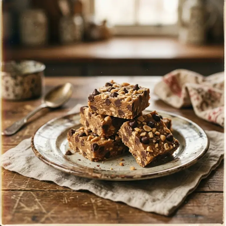 No-Bake Peanut Butter Bars with oats and chocolate topping