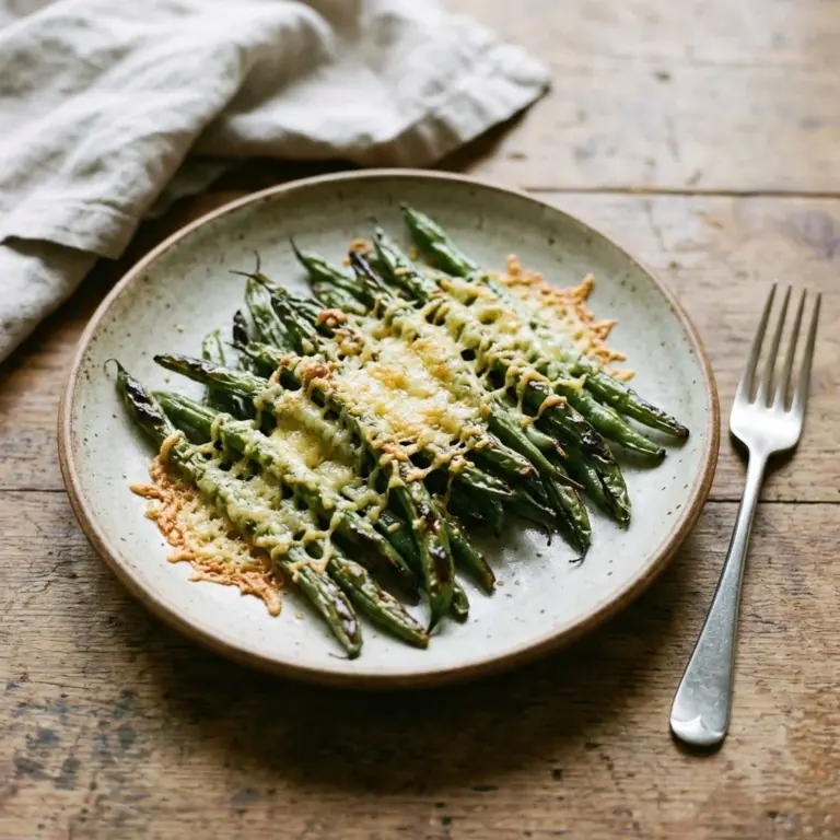 Delicious Parmesan roasted green beans served on a plate
