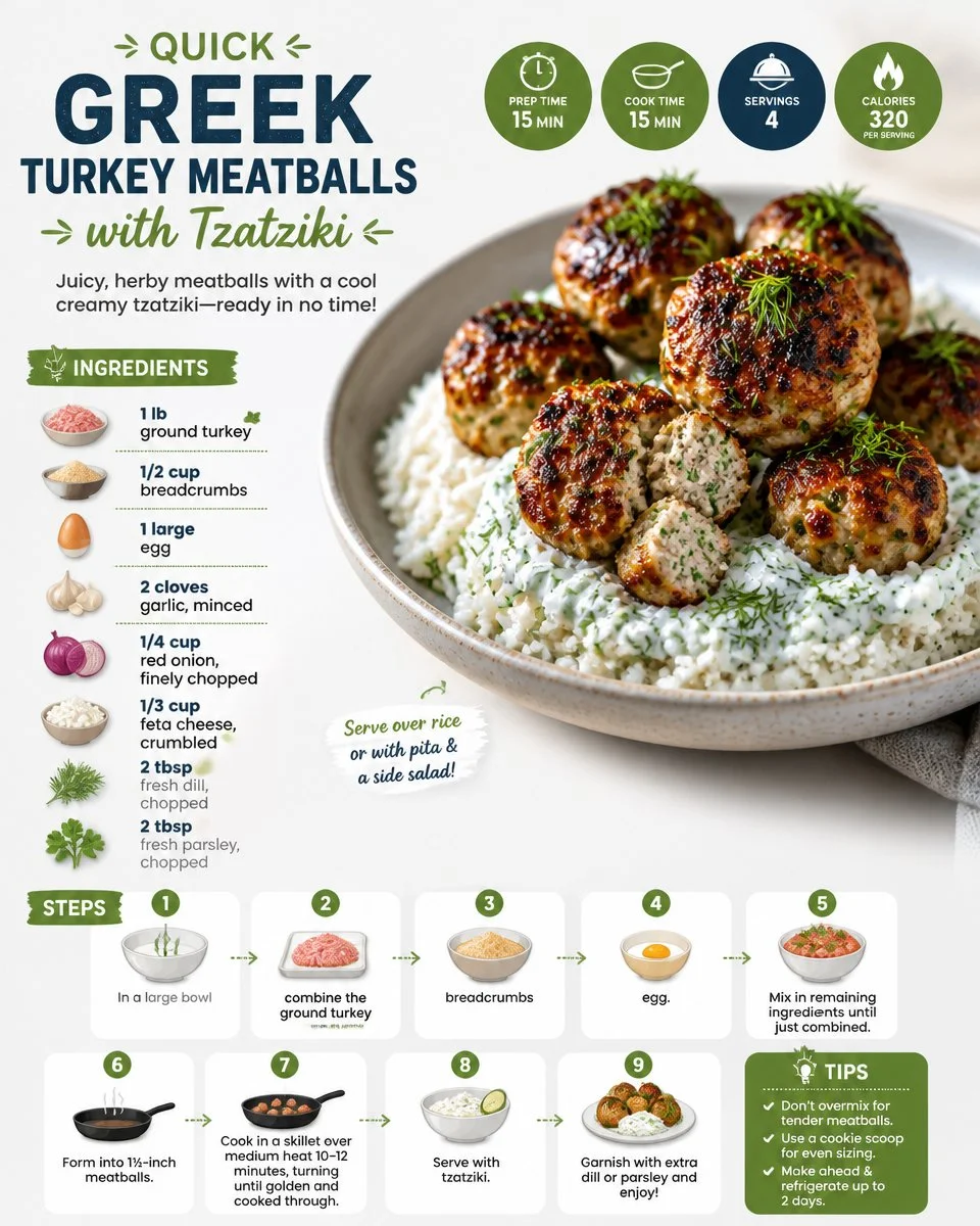 Quick Greek Turkey Meatballs With Tzatziki