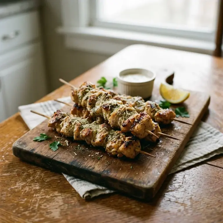 Ranch Garlic Parm Chicken Skewers ready for grilling