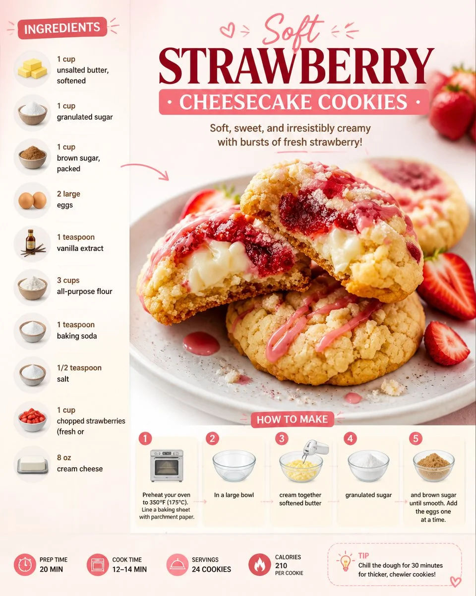 Soft Strawberry Cheesecake Cookies