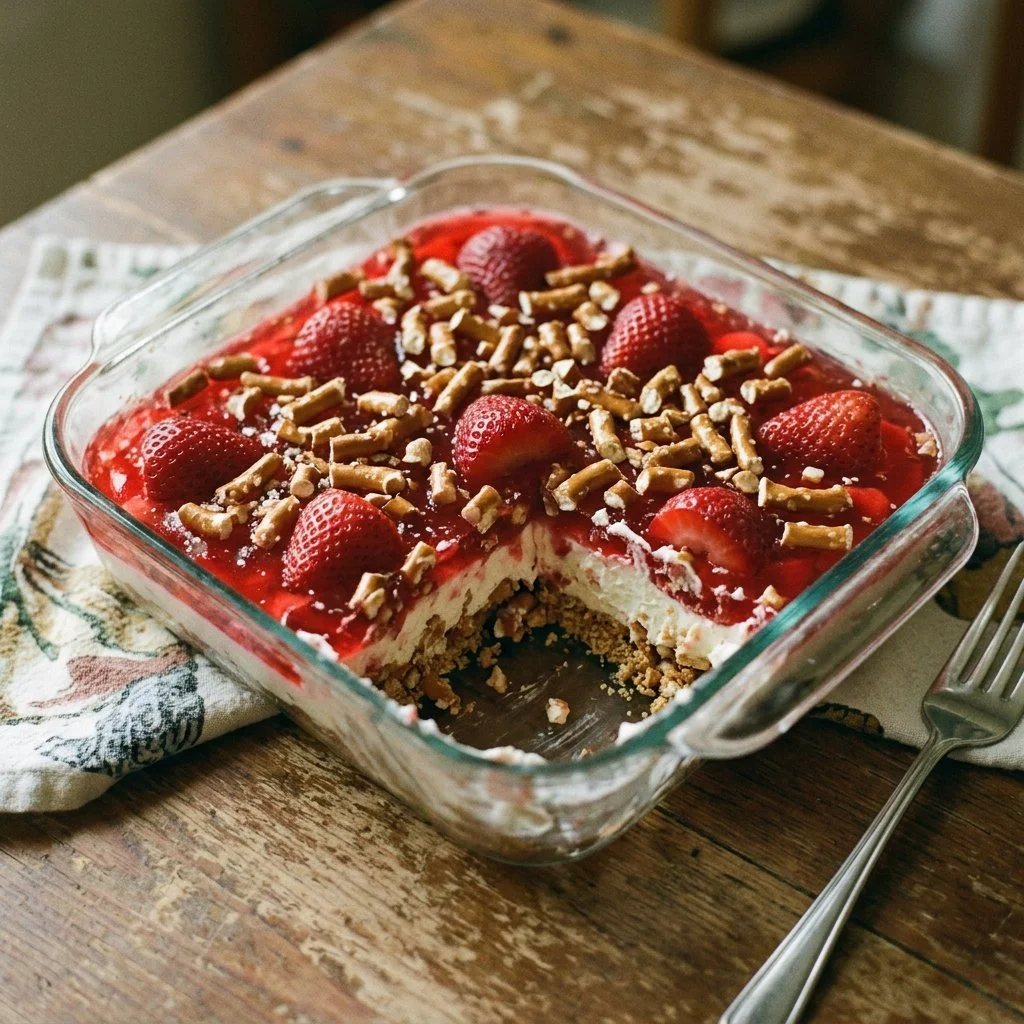 Delicious Strawberry Crackle Salad with fresh strawberries and crunchy toppings