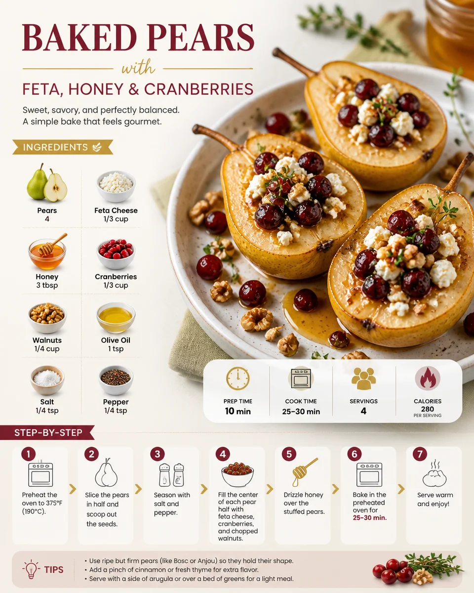 Baked Pears with Feta, Honey, and Cranberries