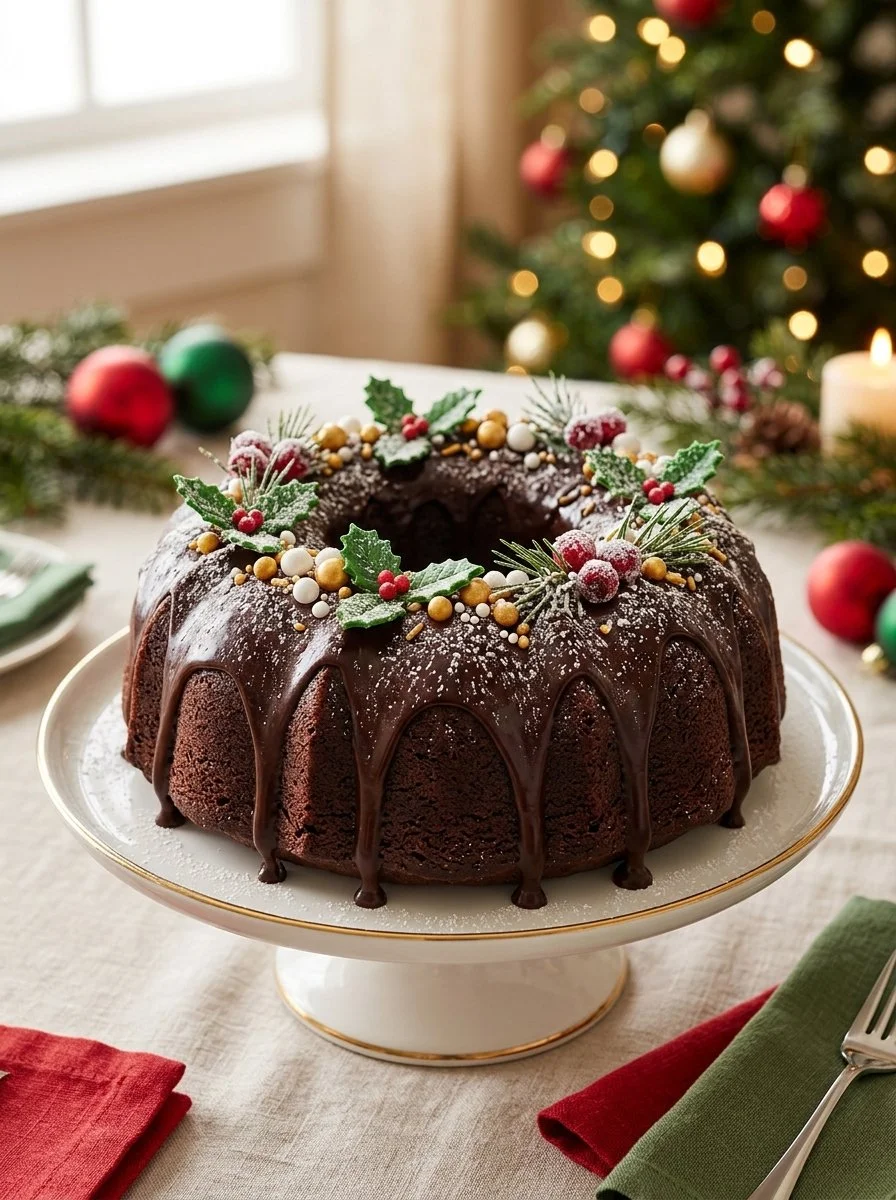 Chocolate Bundt Cake Christmas Wreath