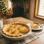 Delicious Christmas Eve custard pie topped with cinnamon and vanilla