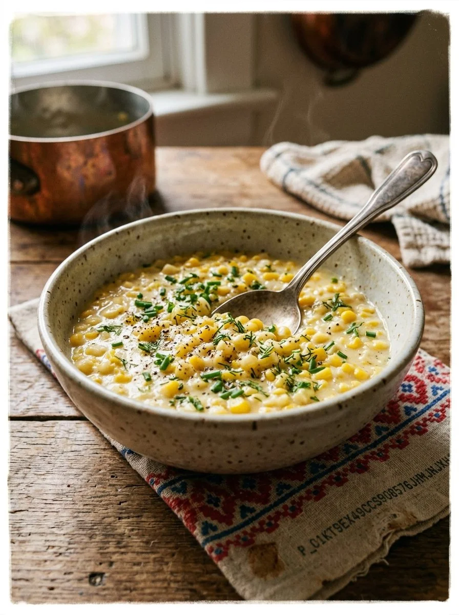 Delicious bowl of homemade creamed corn served as a side dish.