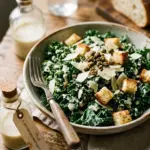 Easy 15-minute kale caesar salad with croutons and dressing