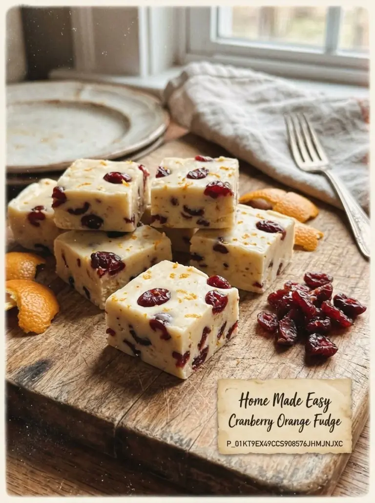 Delicious homemade cranberry orange fudge in a festive setting