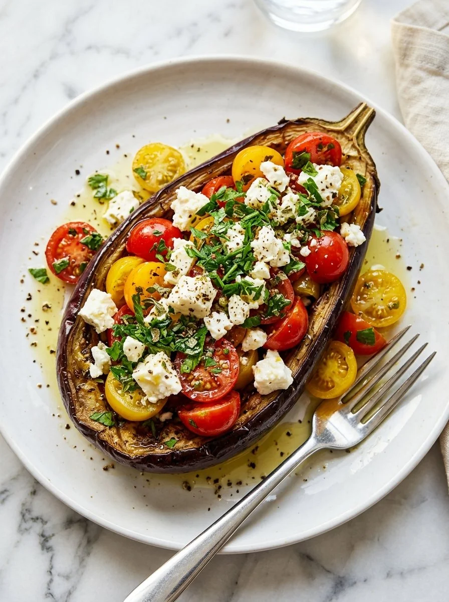 Delicious Greek Style Roasted Eggplant with herbs and spices