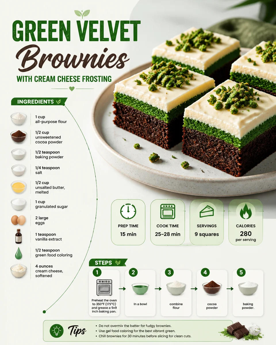 Green Velvet Brownies With Cream Cheese Frosting