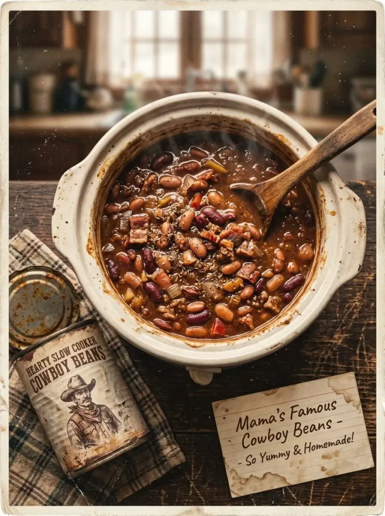 Slow cooker cowboy beans dish with rich flavors and hearty ingredients