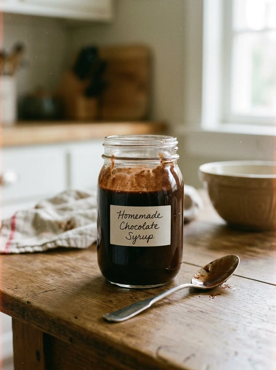 Homemade chocolate syrup drizzled over ice cream in a bowl
