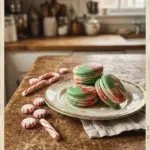Delicious peppermint macarons on a festive plate
