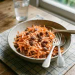 Shredded carrot and raisin salad served in a bowl