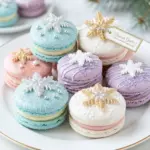 Elegant Snowflake Macarons adorned with winter-themed decorations