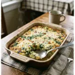 Spinach and Cottage Cheese Breakfast Casserole served in a baking dish